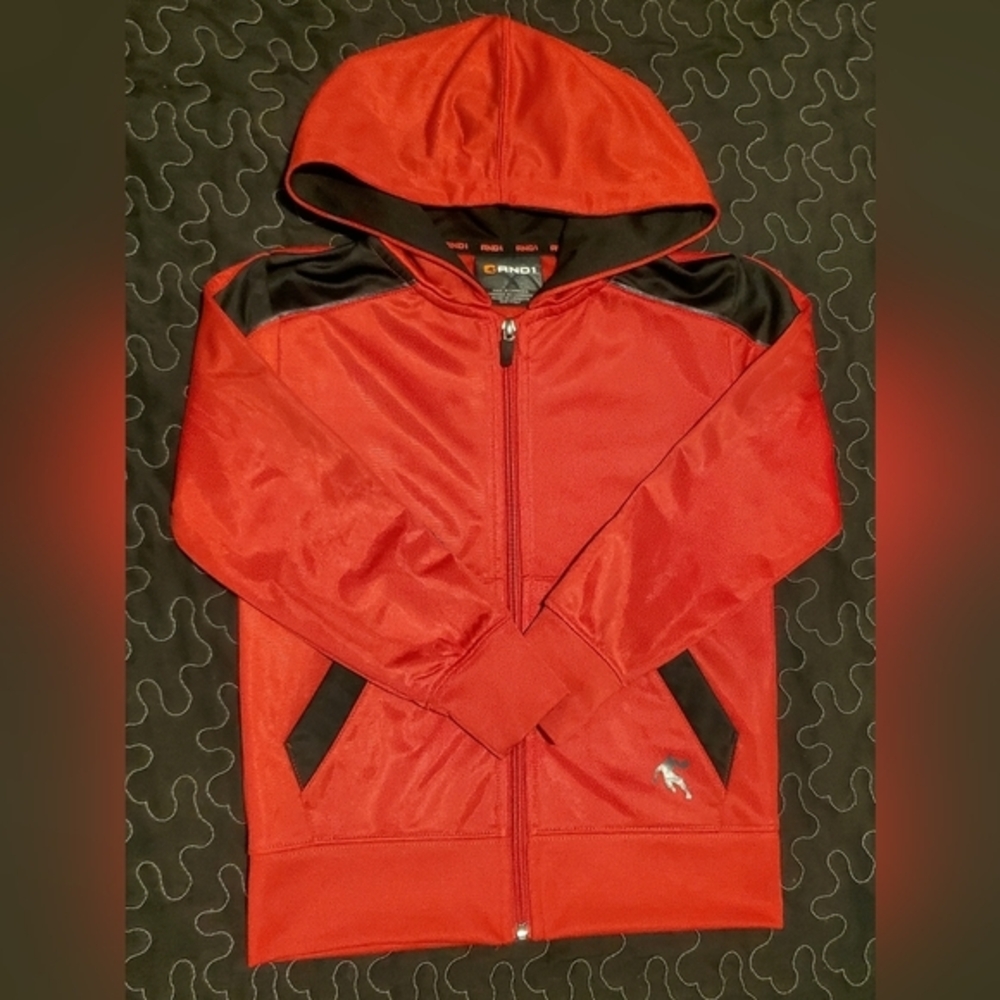 AND1 Boys Athletic Full Zip up Hoodie Jacket Red & Black Size‎ XS 4/5